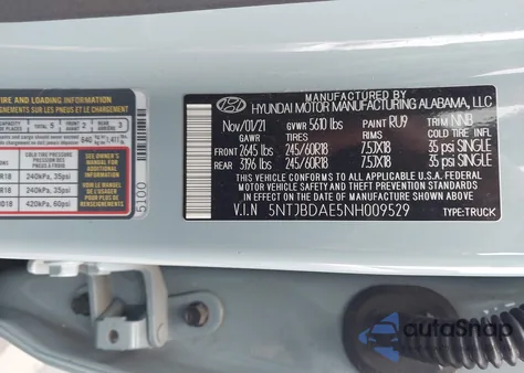 2022 Hyundai Santa Cruz Sel z USA, uszkodzony, nr VIN 5NTJBDAE5NH009529